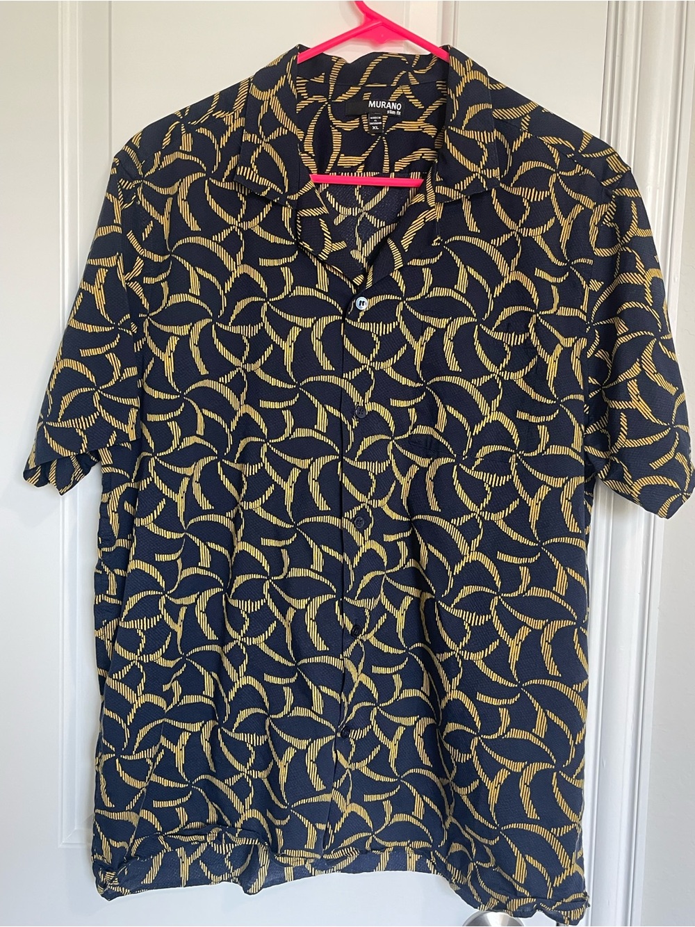 Murano Men's Slim Fit Short Sleeve Button Down Shirt - Geometric Print - XL
